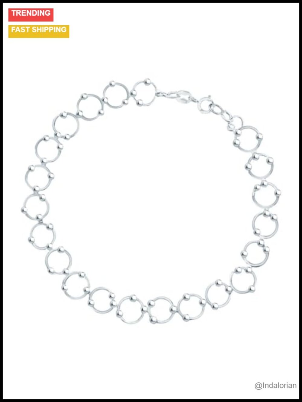 925 Sterling Silver Beaded Circle Link Bracelet Anklet, Gift Box